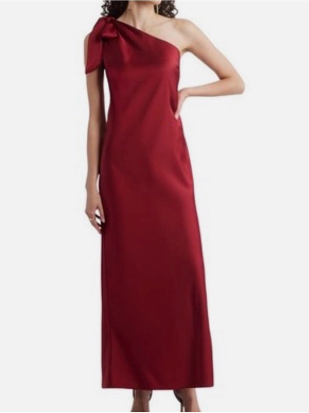 Chelsea28 One-Shoulder Burgundy Red Gown with Shoulder Bow